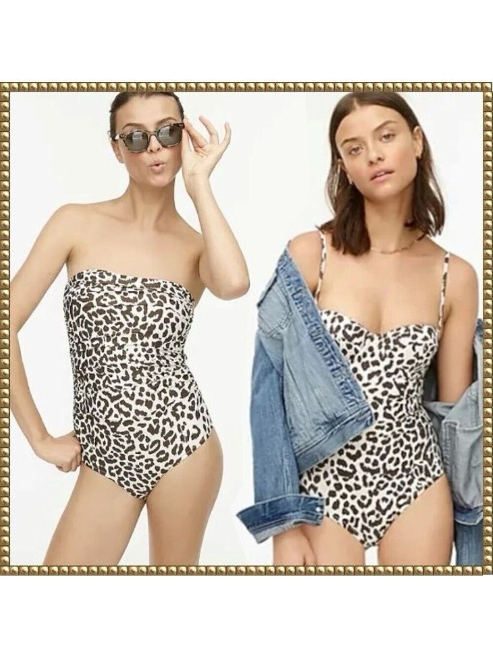 J Crew Leopard Bandeau One Piece Swimsuit Size 0